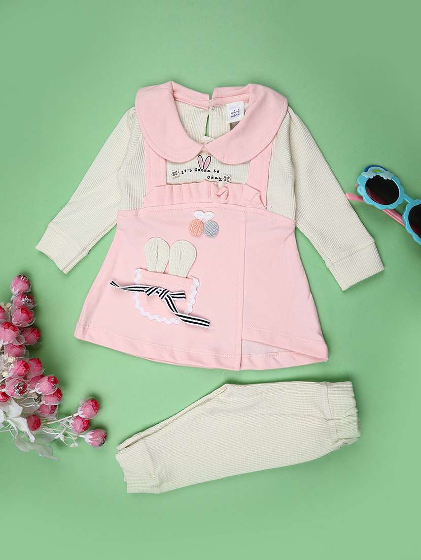 girls solid  round neck full length set