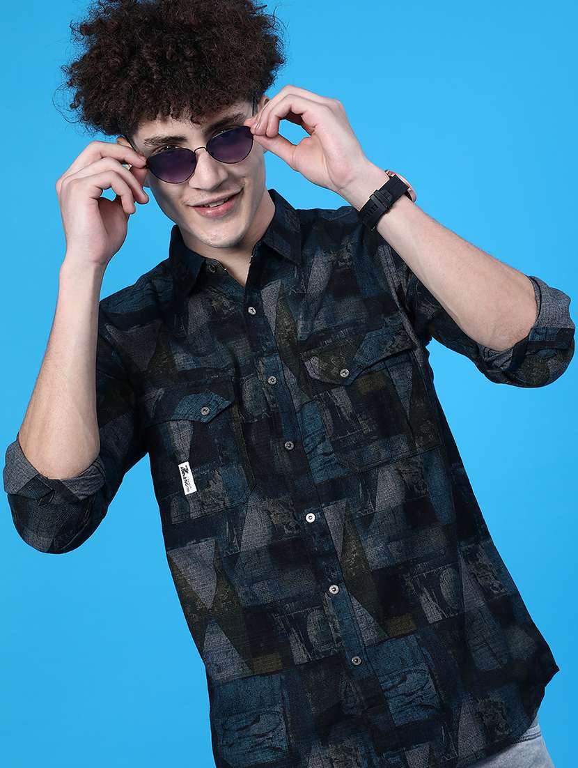 men printed long sleeve regular fit casual shirt