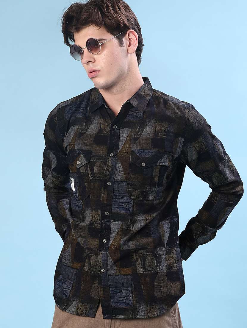 men printed long sleeve regular fit casual shirt