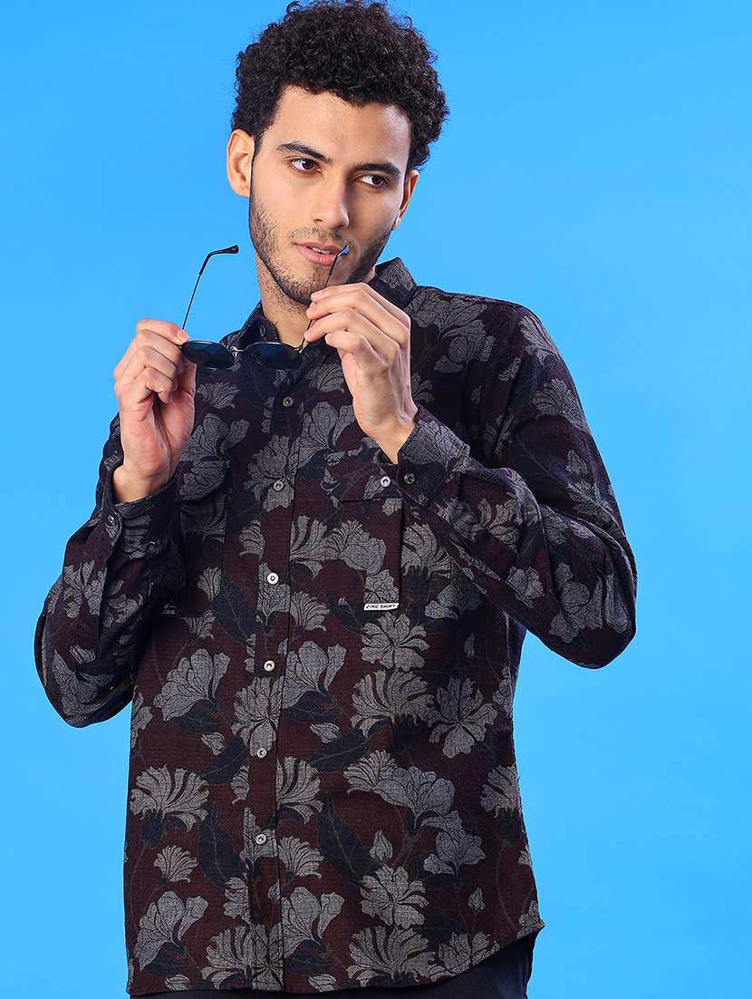 men printed long sleeve regular fit casual shirt