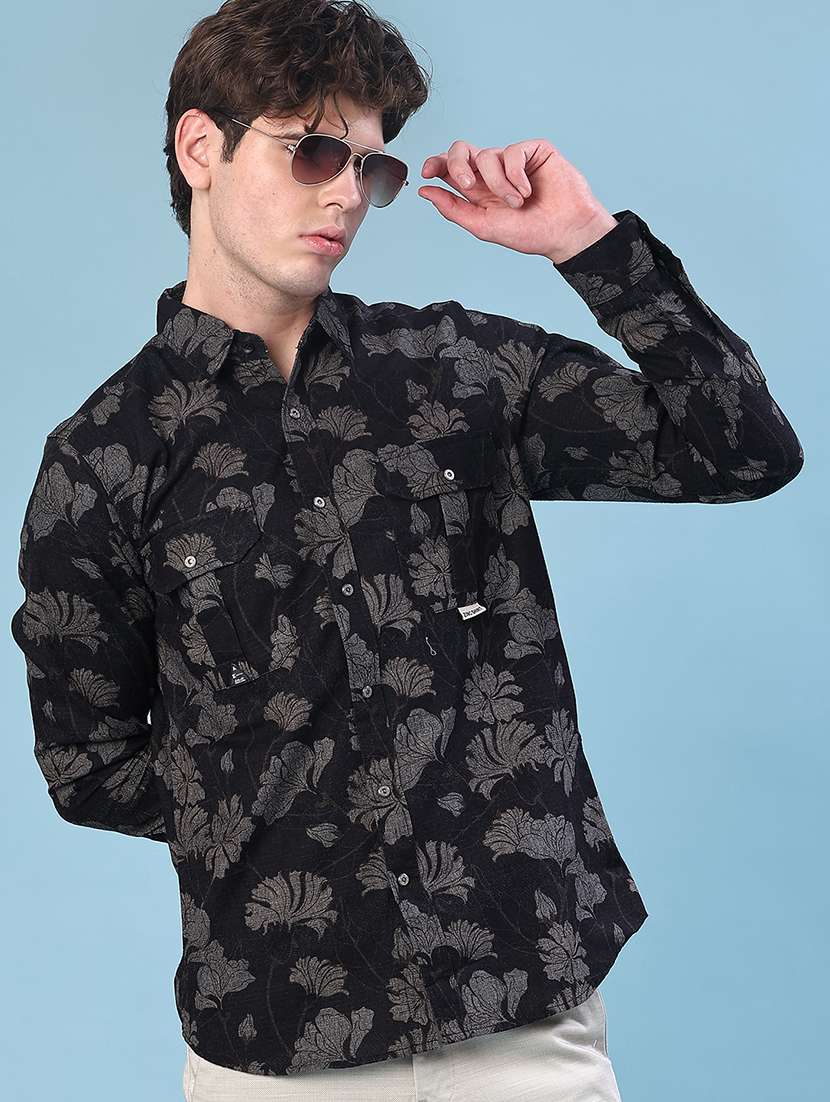 men printed long sleeve regular fit casual shirt
