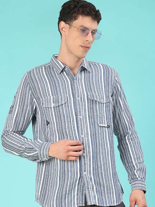 men striped long sleeve regular fit casual shirt - 22028096 -  Standard Image - 0