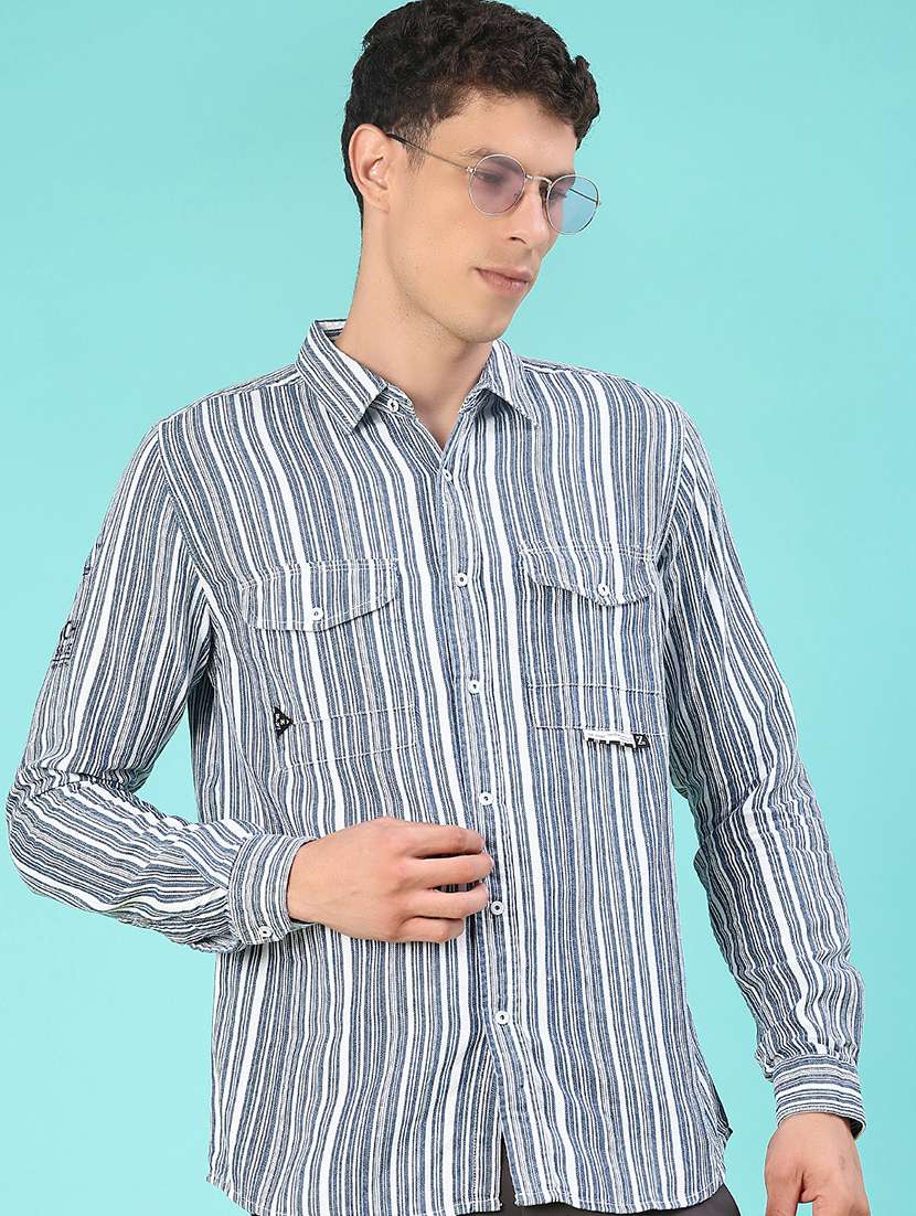 men striped long sleeve regular fit casual shirt - 22028096 -  Zoom Image - 0