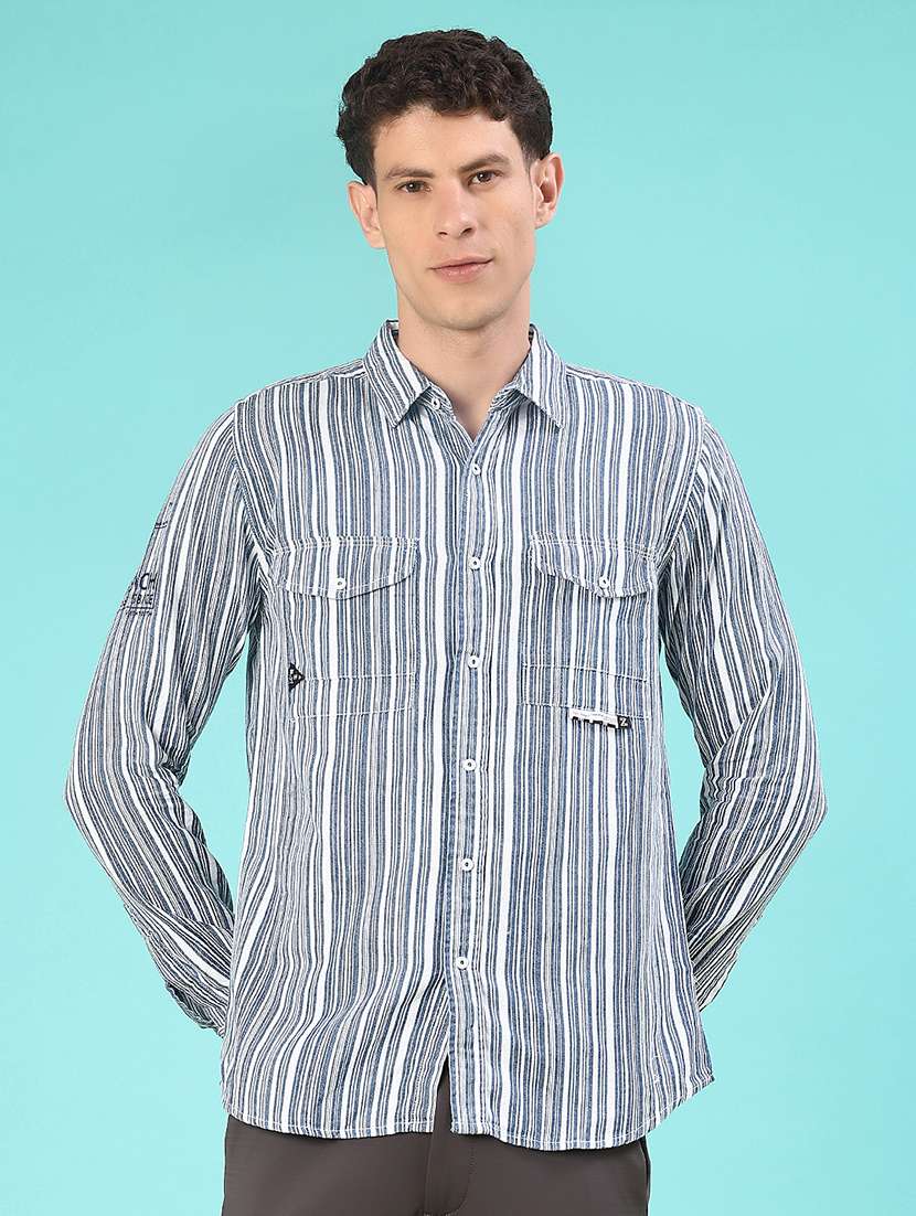 men striped long sleeve regular fit casual shirt - 22028096 - Standard Image - 2