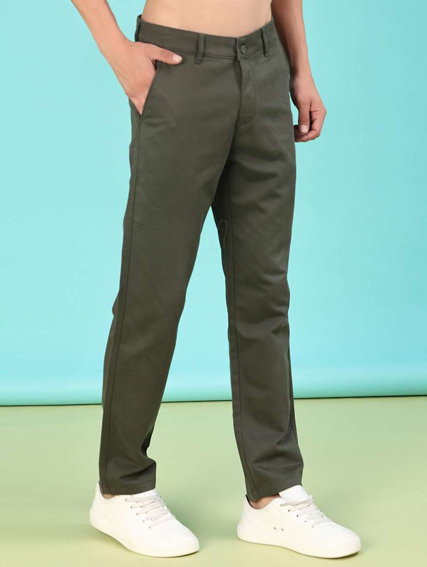 men solid mid rise flat front casual trouser - 22028202 -  Standard Image - 2