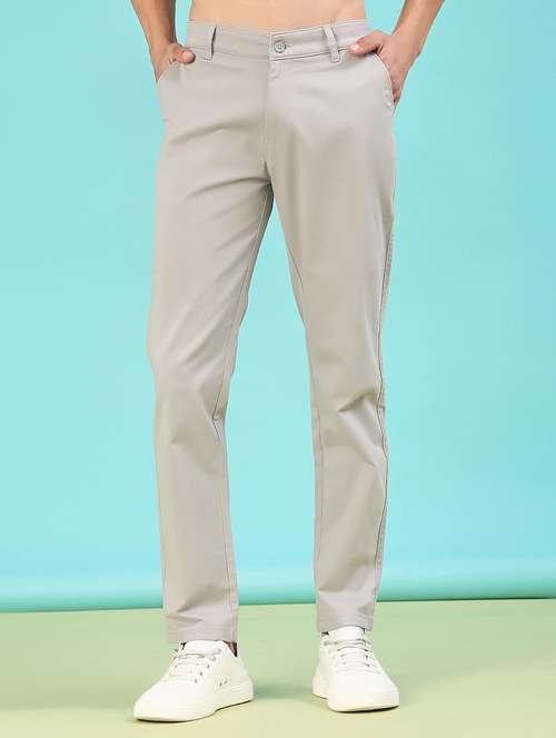 men solid mid rise flat front casual trouser - 22028207 -  Standard Image - 0