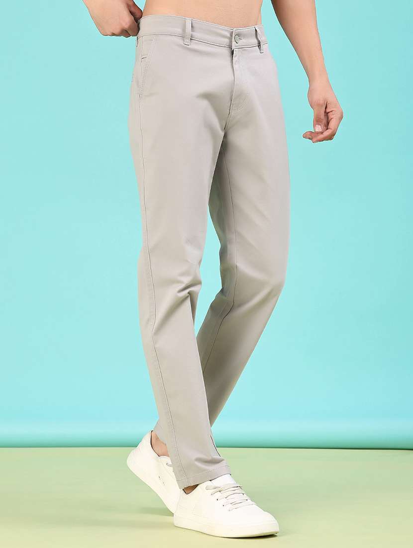 men solid mid rise flat front casual trouser - 22028207 -  Standard Image - 2