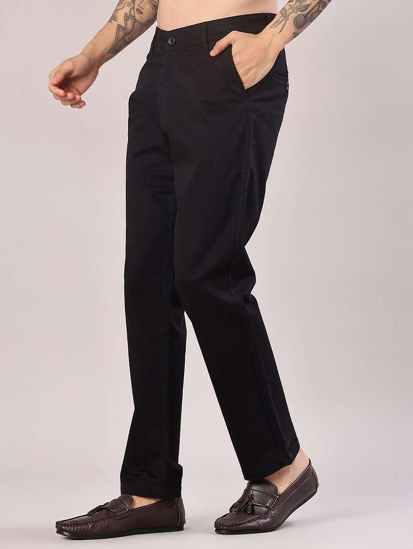 men solid mid rise flat front casual trouser - 22028208 - Standard Image - 2