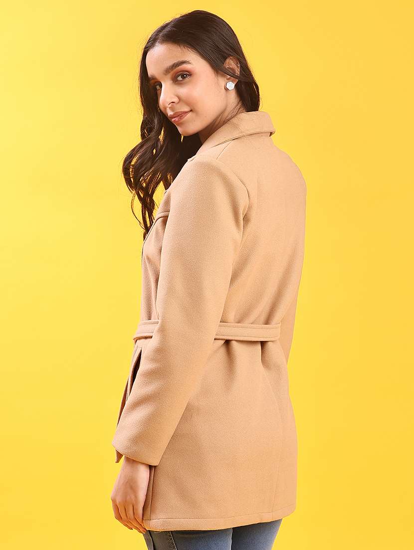 women solid lapel neck long sleeve overcoat - 22028268 -  Standard Image - 2