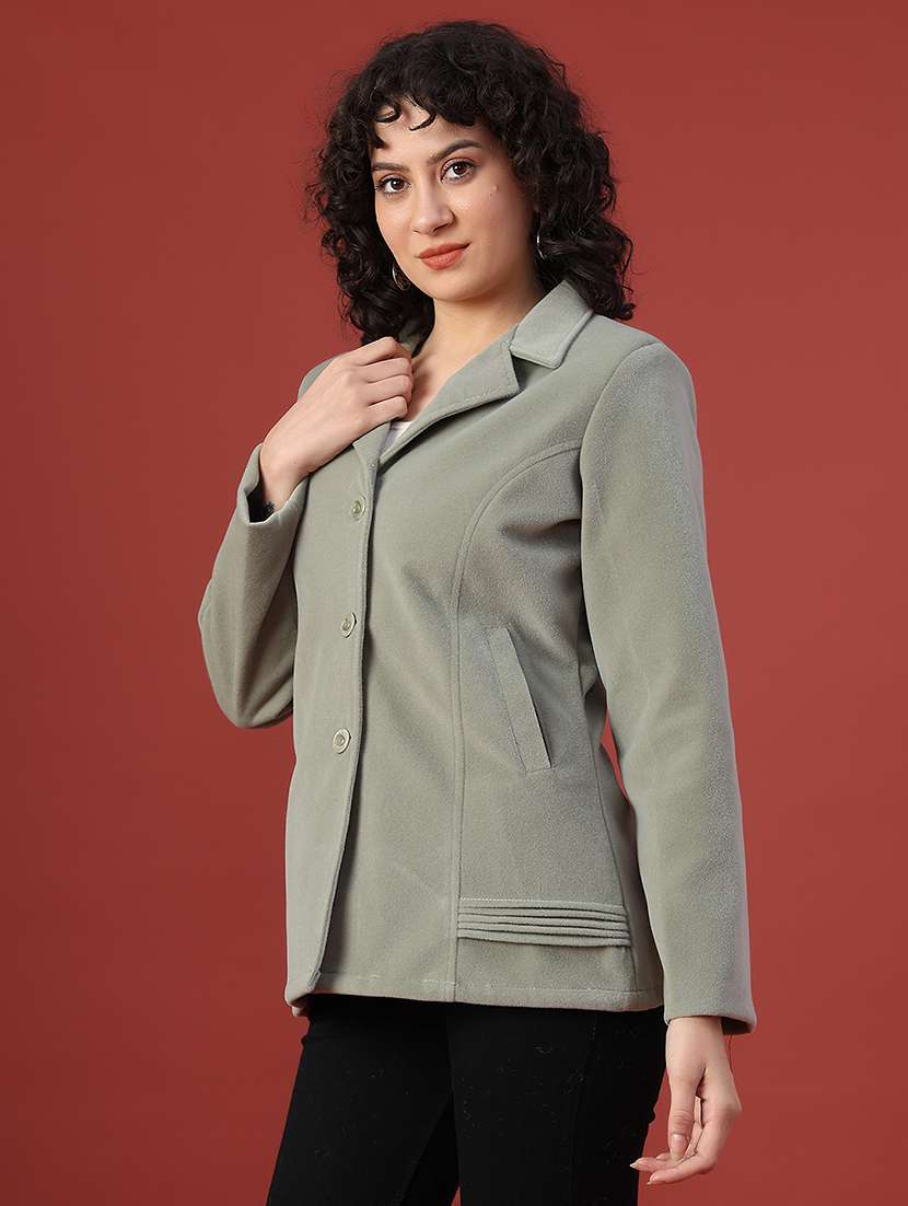 women solid lapel neck long sleeve regular coat - 22028270 -  Standard Image - 2