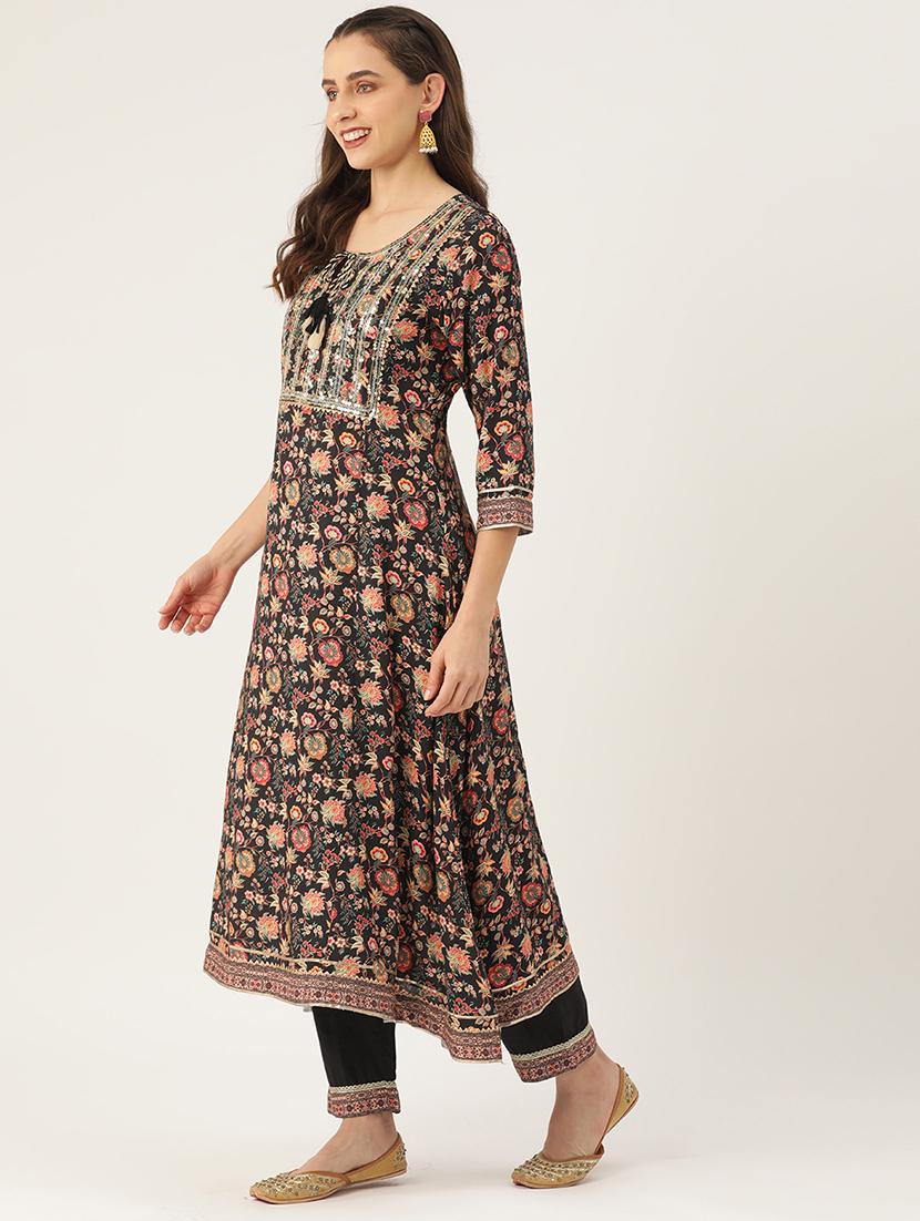 women floral three quarter sleeve kurta pant with dupatta set - 22028336 - Standard Image - 2
