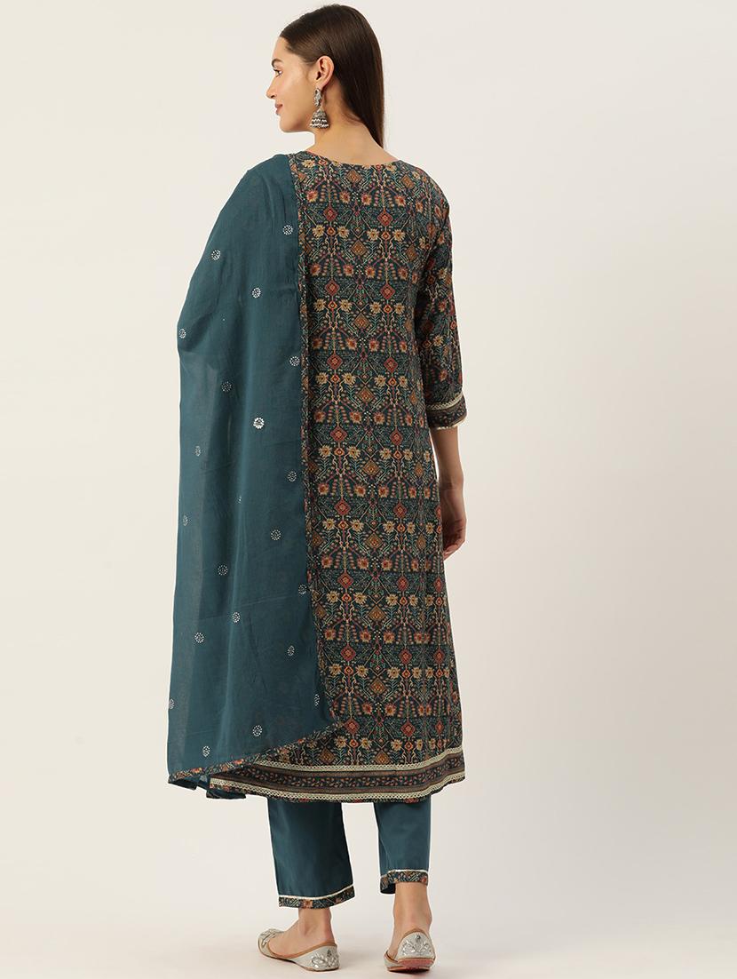 women floral three quarter sleeve kurta pant with dupatta set - 22028337 - Standard Image - 2