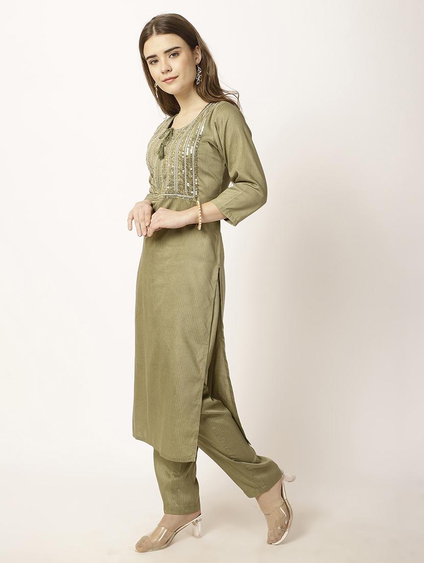 women embroidered three quarter sleeve kurta pant set - 22028341 - Standard Image - 2