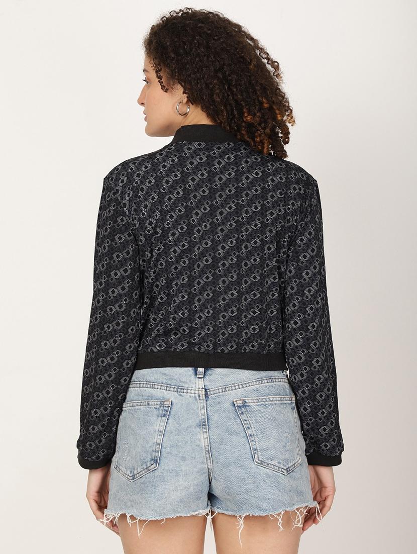 women printed long sleeve crop biker jacket - 22028346 - Standard Image - 2
