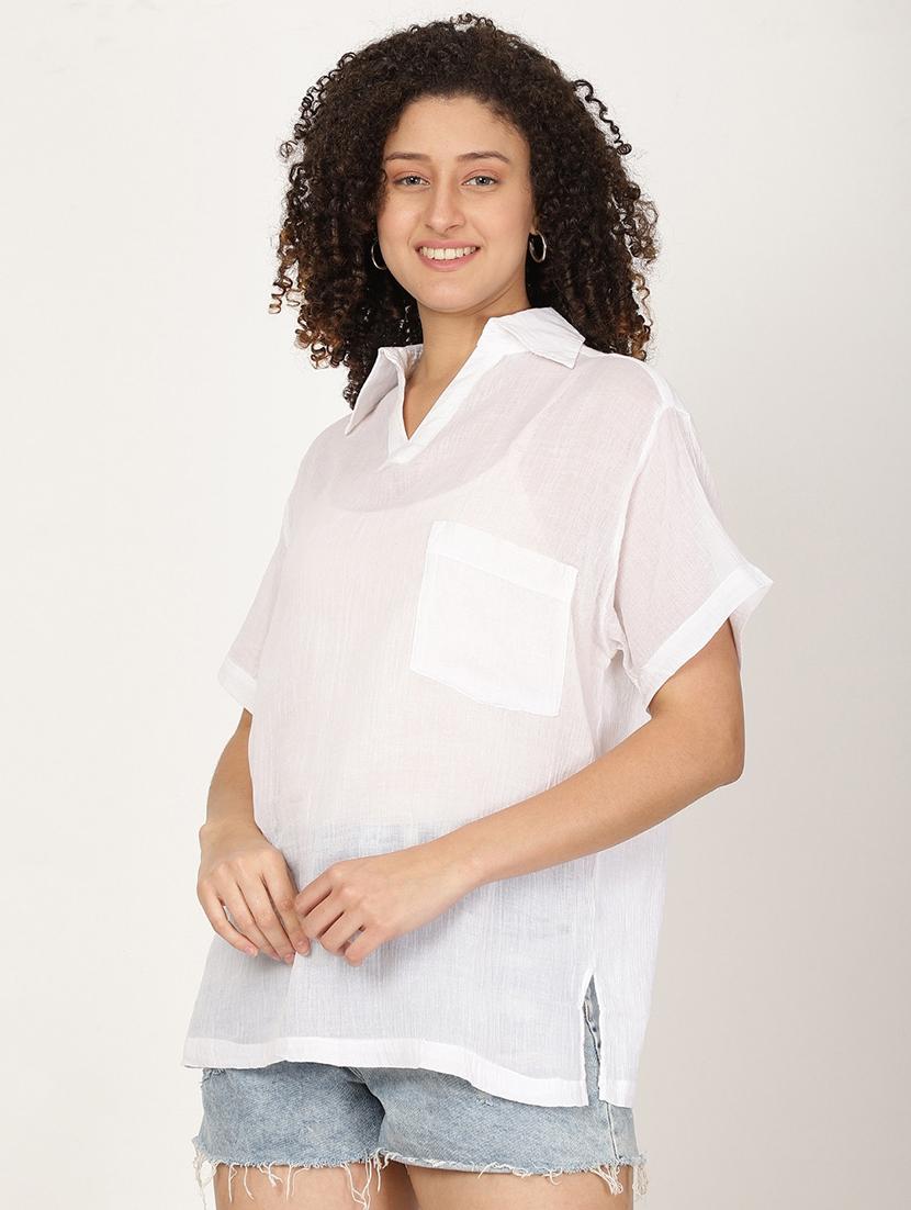 women white solid collared regular top - 22028362 - Standard Image - 2