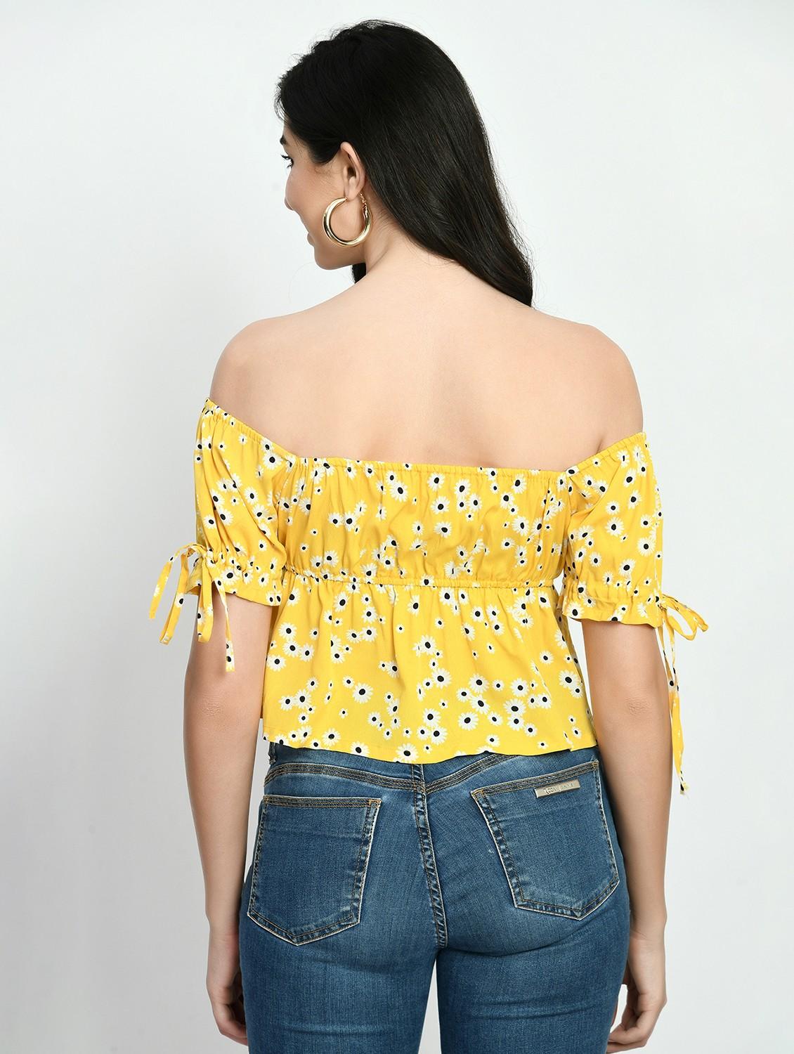 women floral print off shoulder crop top - 22028371 - Standard Image - 2