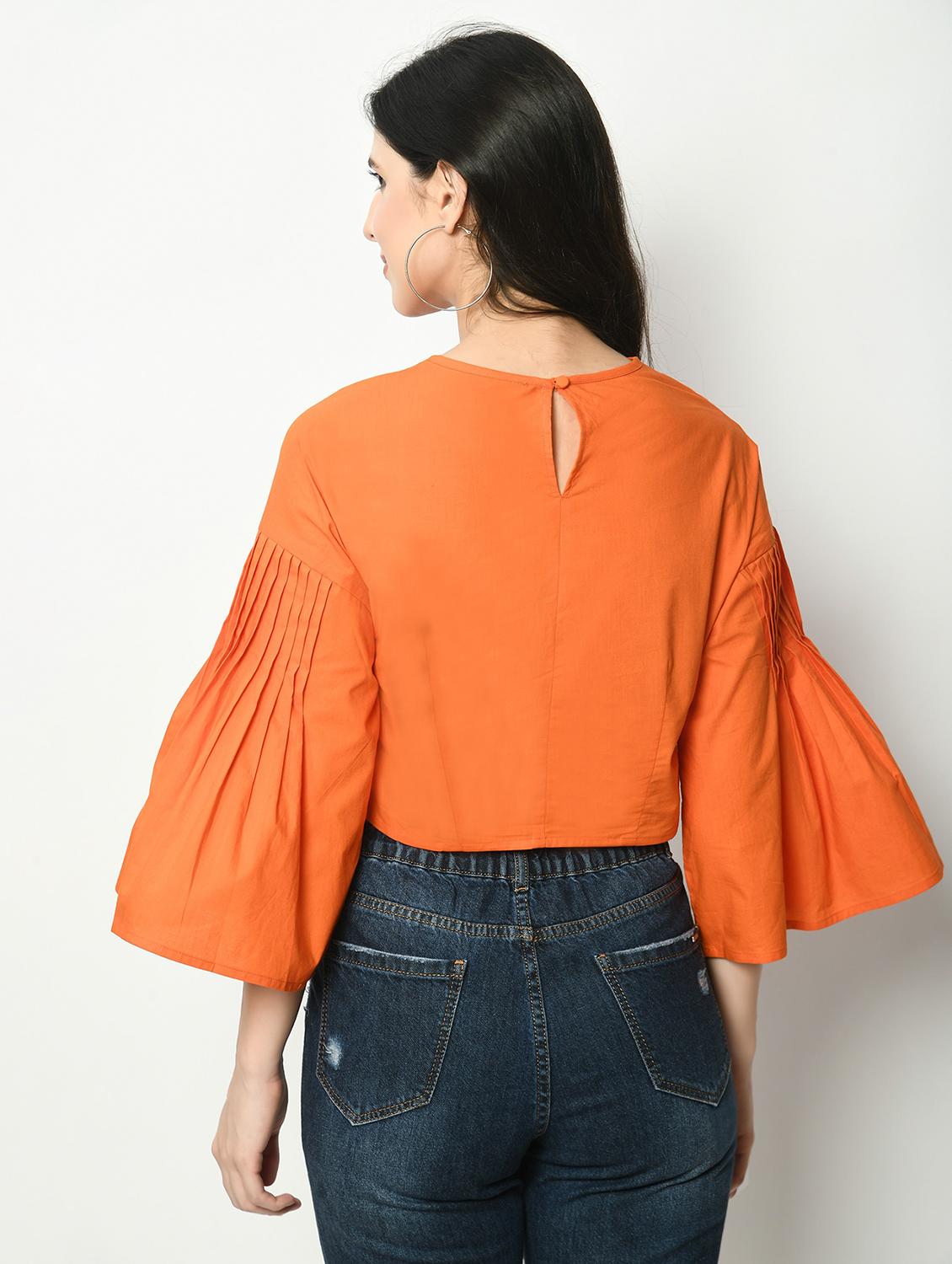 women orange solid bell sleeve crop top - 22028373 - Standard Image - 2