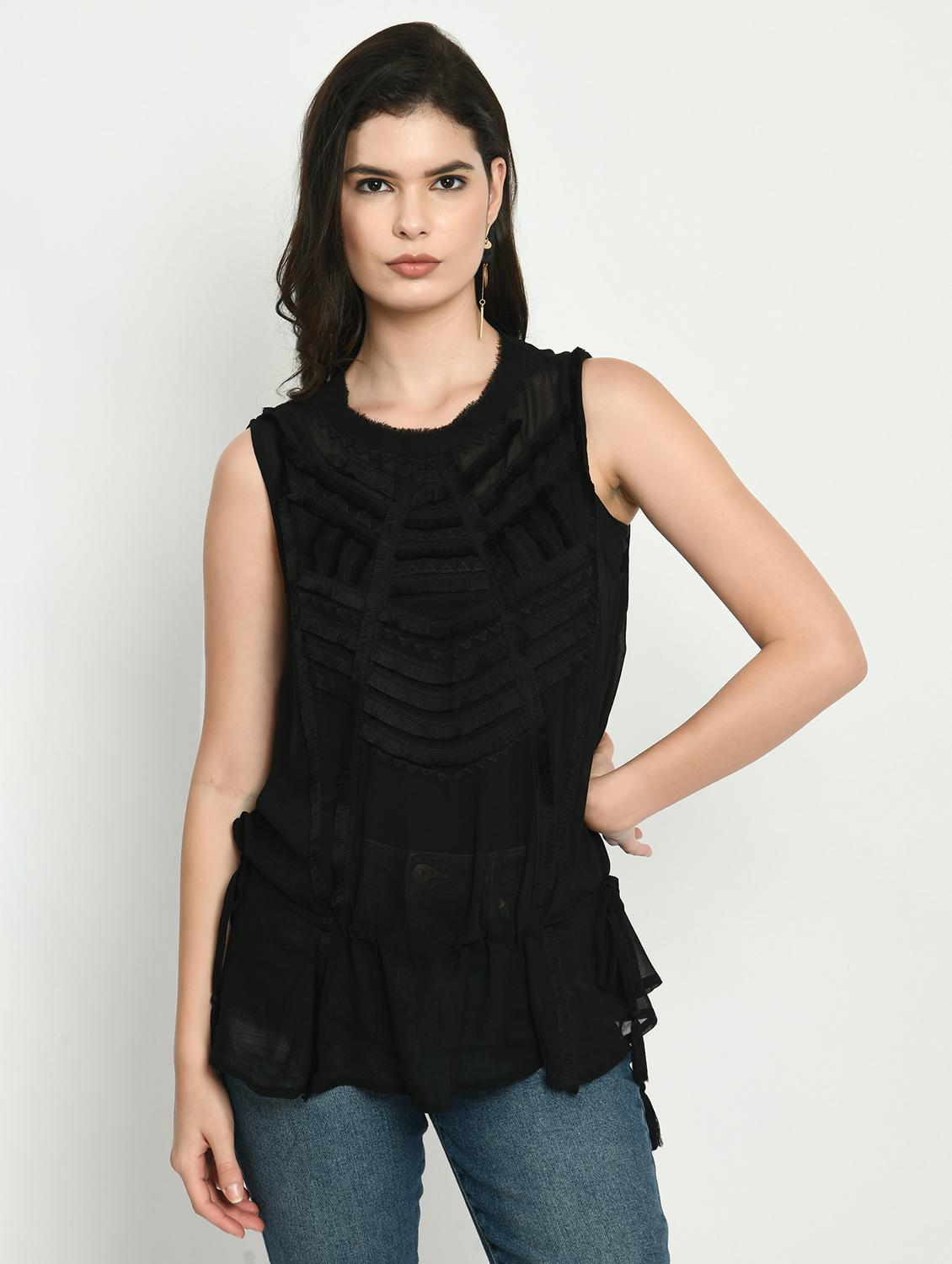women black solid sleeveless peplum top - 22028374 -  Zoom Image - 0