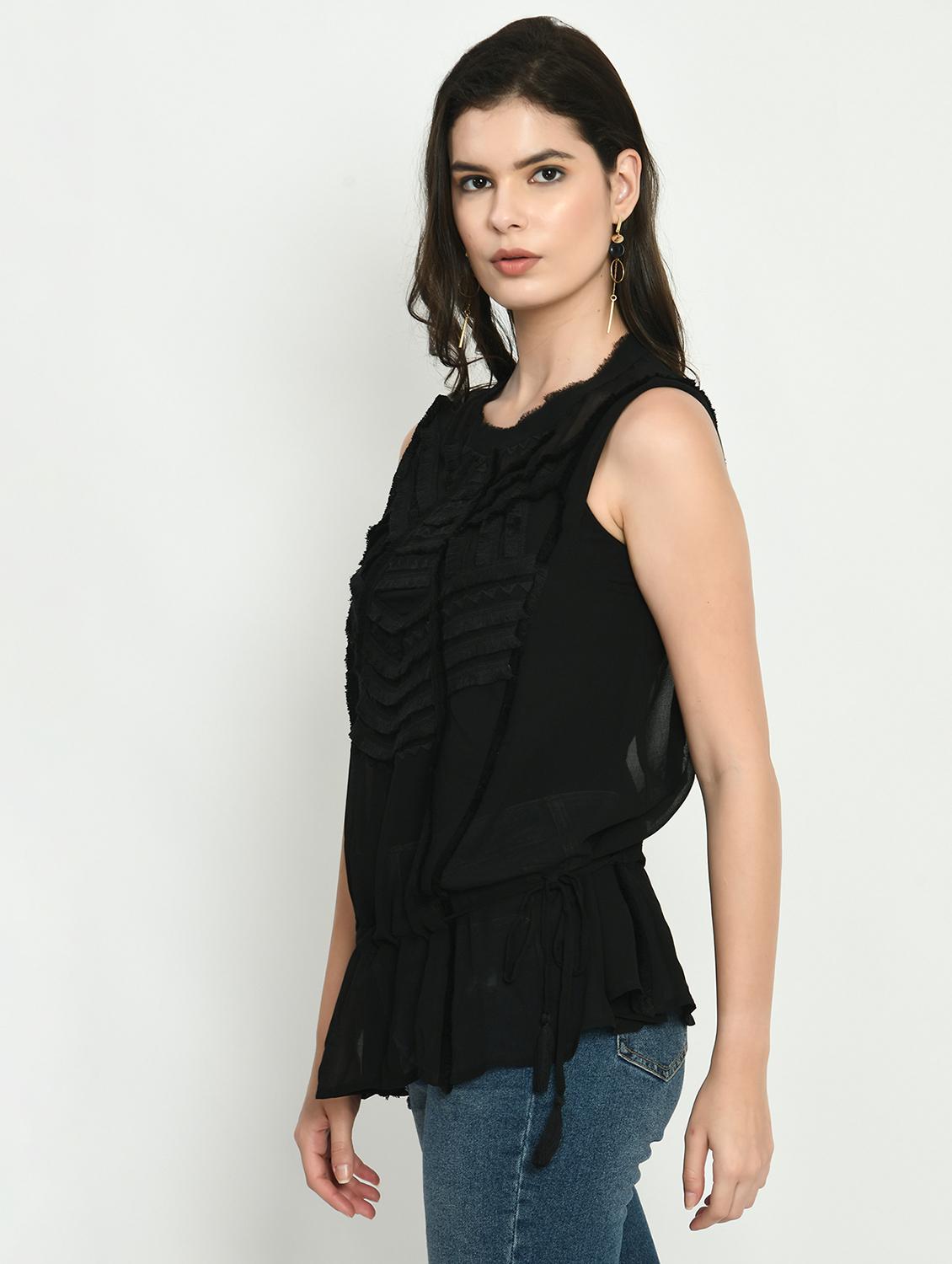 women black solid sleeveless peplum top - 22028374 - Standard Image - 2