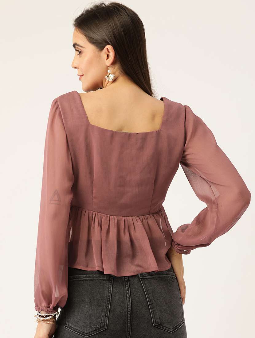 women solid long sleeve peplum top - 22028387 -  Standard Image - 2