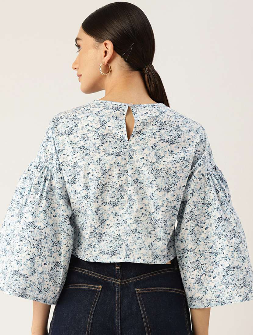women floral print puff sleeve crop top - 22028401 -  Standard Image - 2