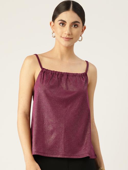 women purple solid shoulder strap tank top - 22028403 - Standard Image - 0