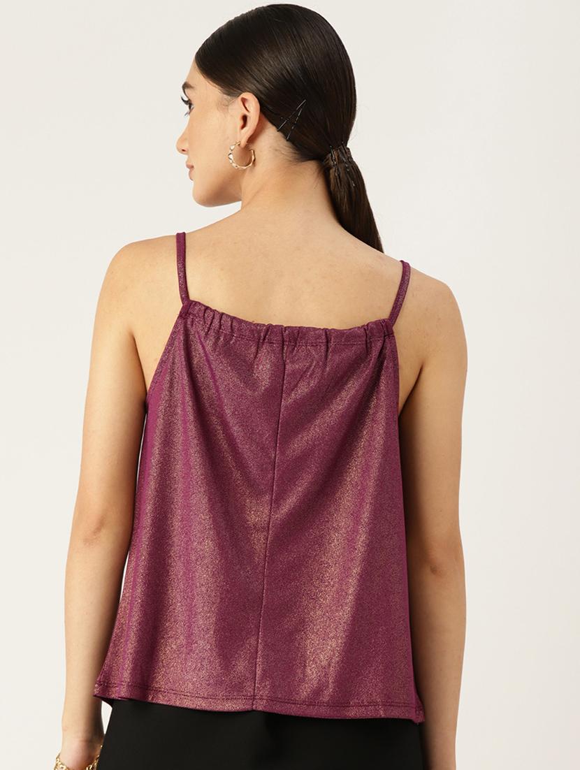 women purple solid shoulder strap tank top - 22028403 - Standard Image - 2