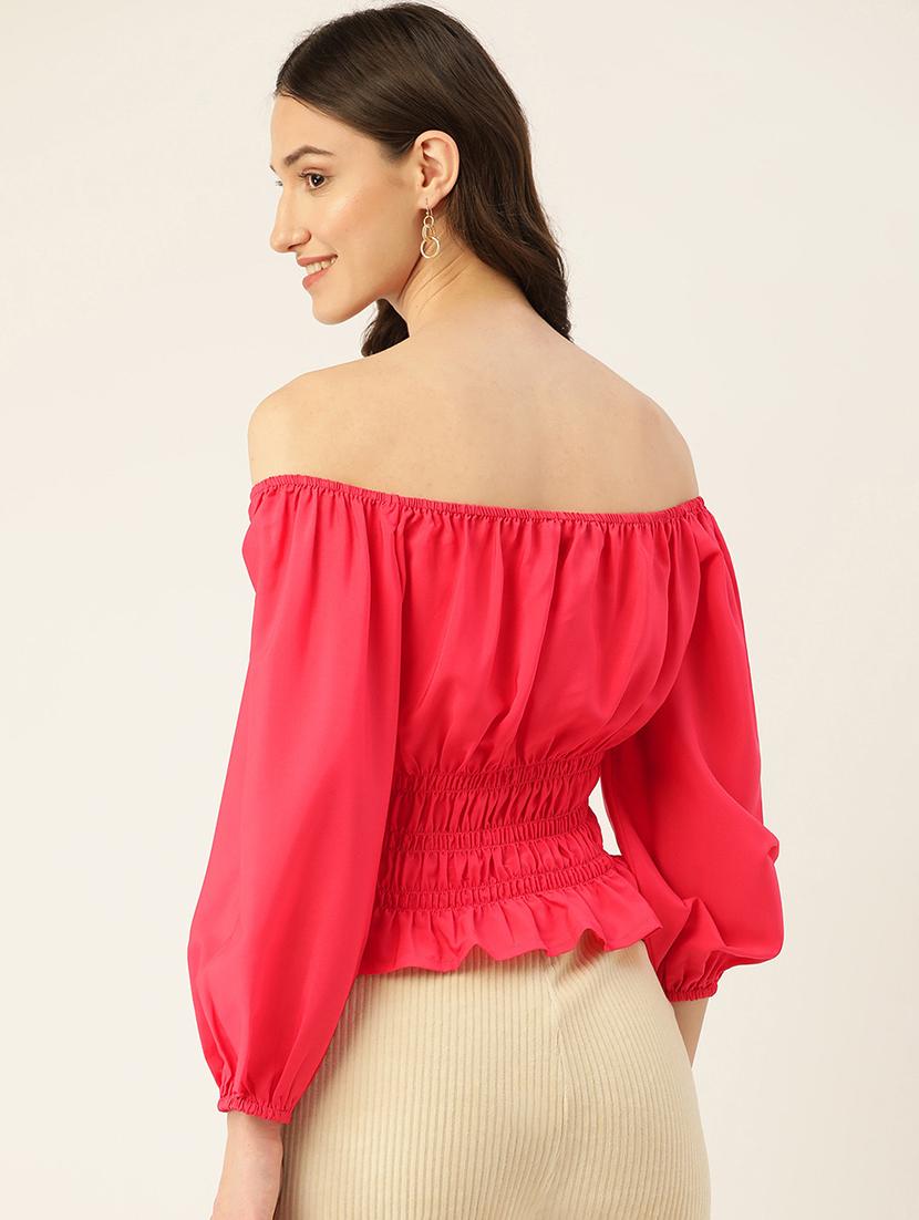 women solid off shoulder long sleeve top - 22028413 - Standard Image - 2