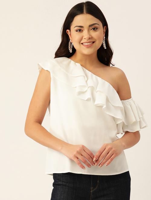 women white solid single shoulder top - 22028416 - Standard Image - 0