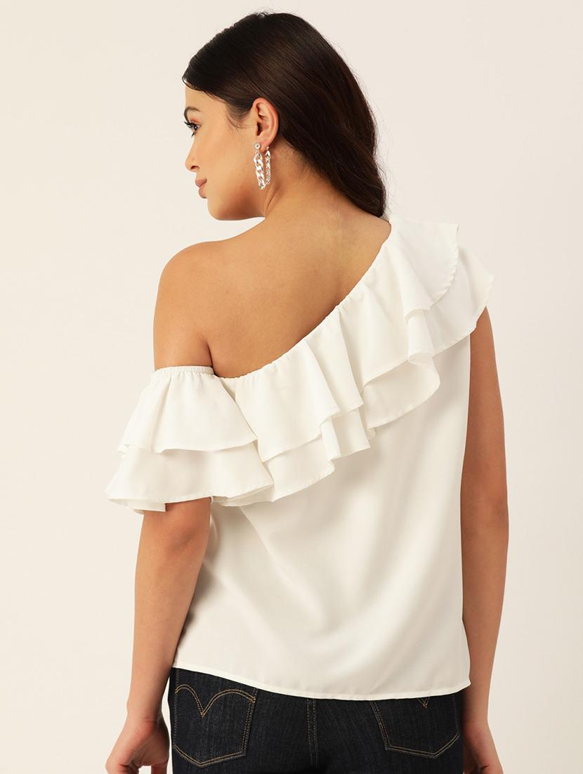 women white solid single shoulder top - 22028416 - Standard Image - 2