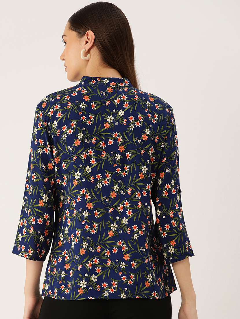 women navy blue florl print straight top - 22028430 - Standard Image - 2