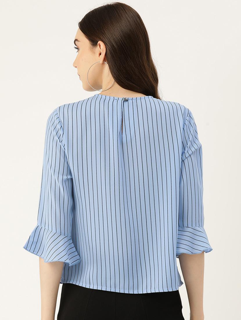 women light blue striped bell sleeve regular top - 22028431 - Standard Image - 2