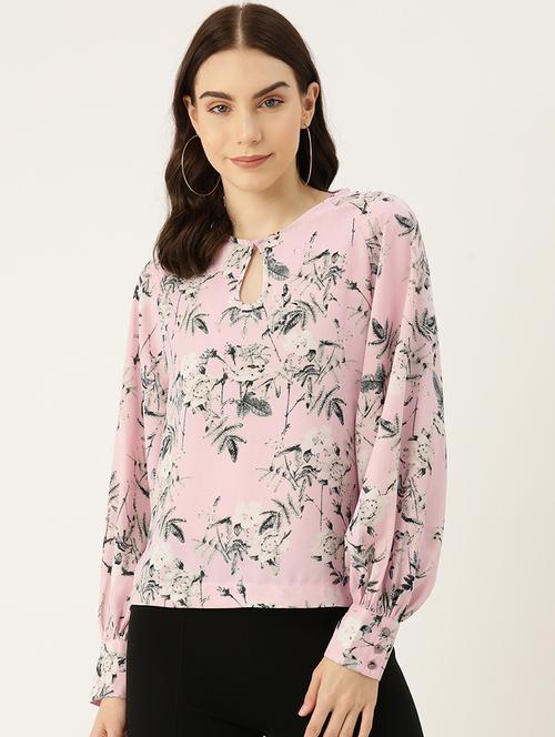 women pink floral print puff sleeve regular top - 22028432 -  Standard Image - 0
