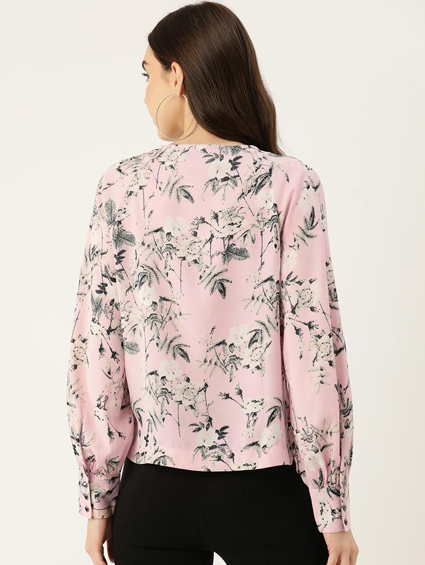 women pink floral print puff sleeve regular top - 22028432 - Standard Image - 2