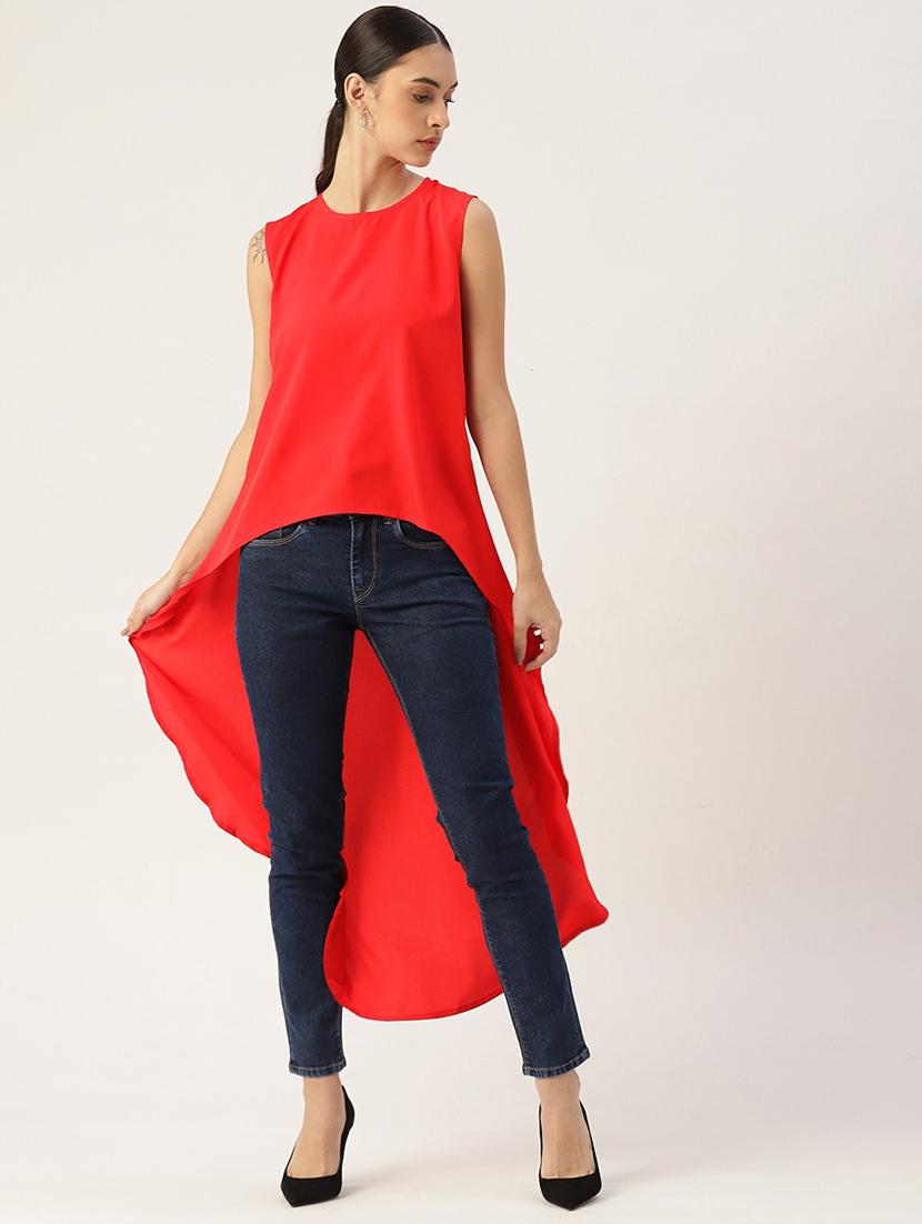 women red solid sleeveless high low top - 22028444 - Standard Image - 2