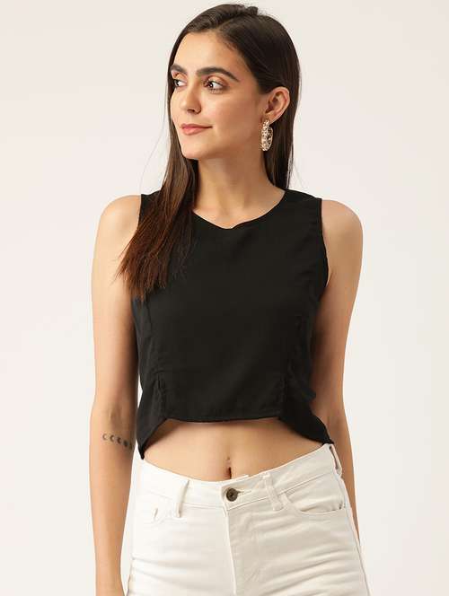 women black solid sleeveless crop top - 22028450 -  Standard Image - 0