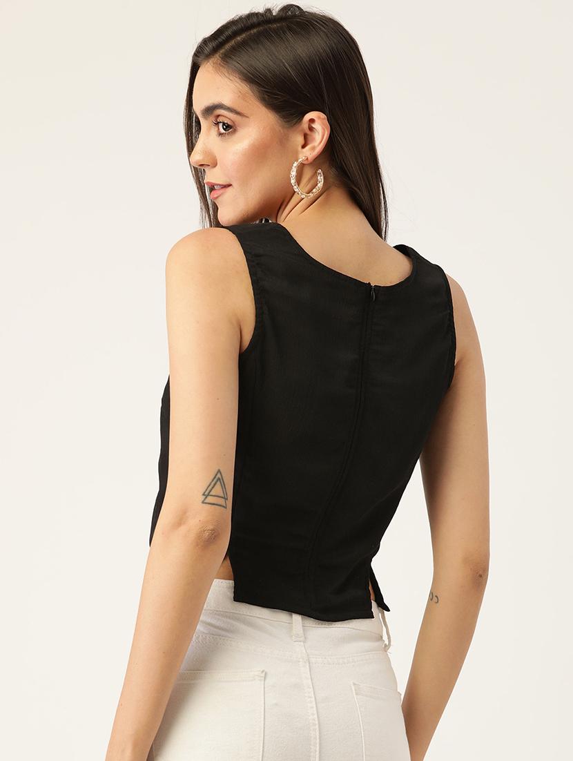 women black solid sleeveless crop top - 22028450 - Standard Image - 2