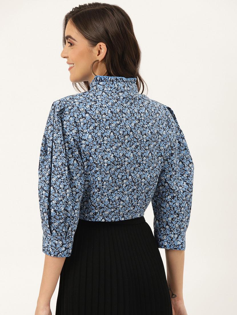 women floral print puff sleeve blouson top - 22028460 - Standard Image - 2