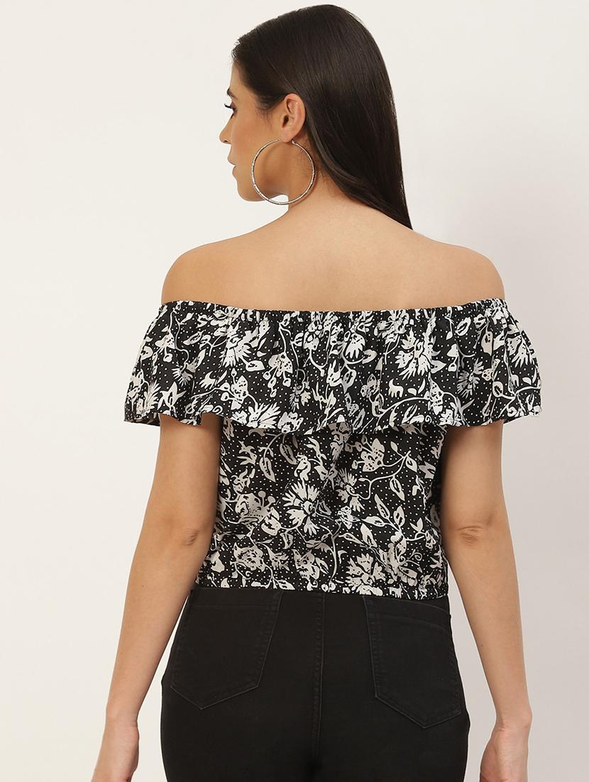 women printed off shoulder crop top - 22028463 - Standard Image - 2