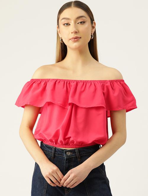 women solid off shoulder crop top - 22028468 - Standard Image - 0