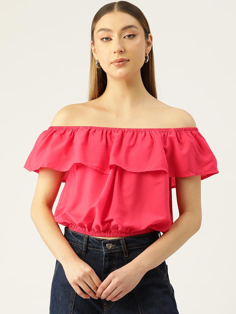 women solid off shoulder crop top - 22028468 - Zoom Image - 0