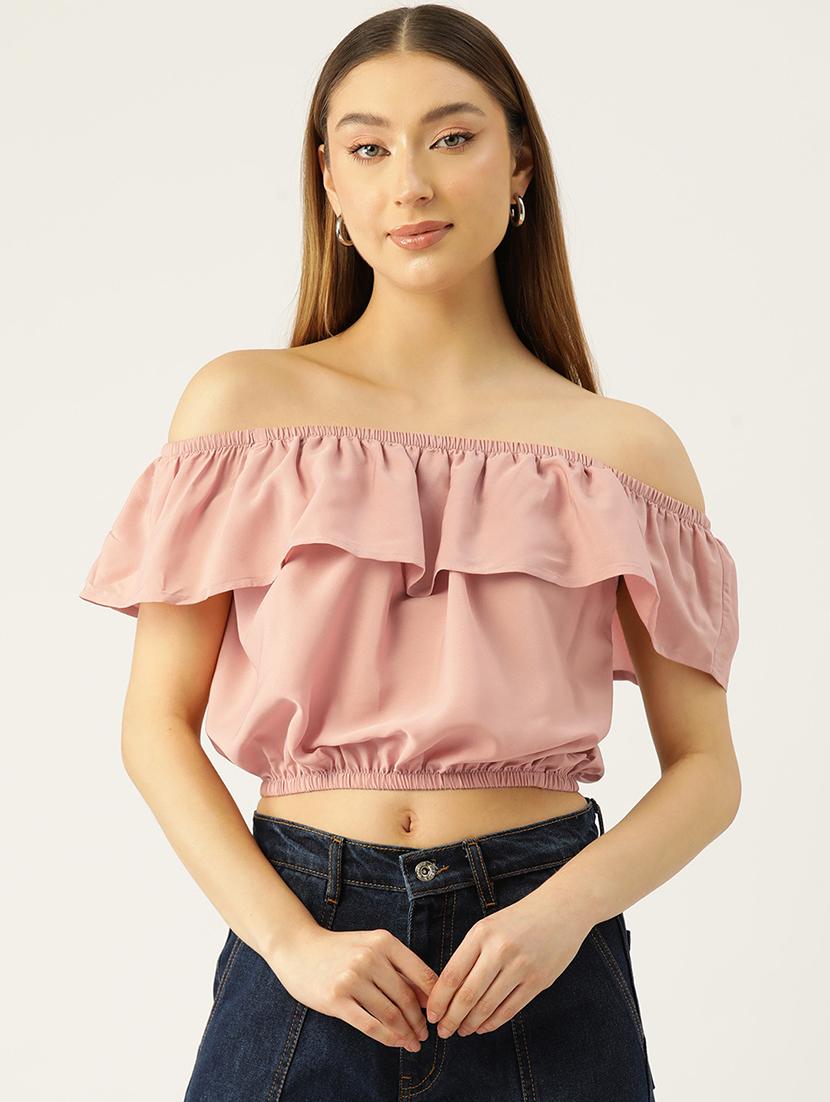 women solid off shoulder crop top - 22028469 -  Zoom Image - 0