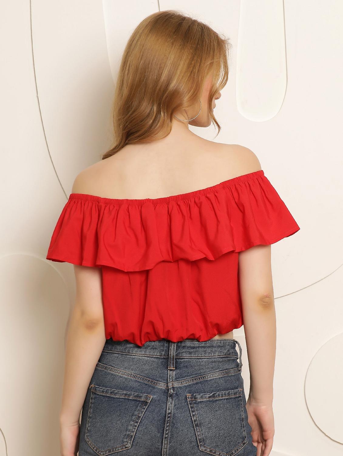 women solid off shoulder crop top - 22028472 - Standard Image - 2