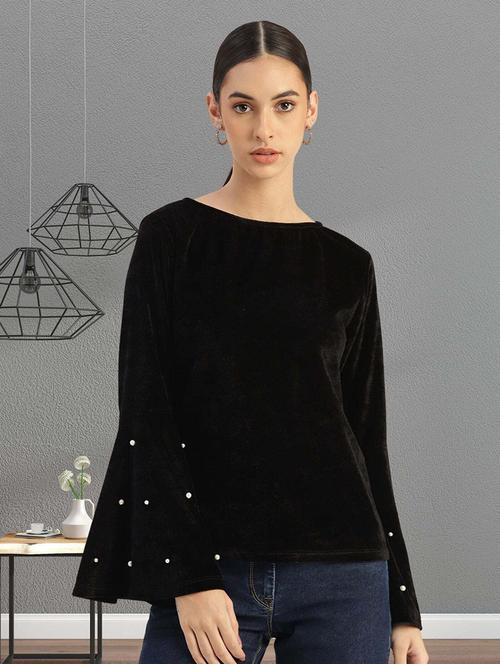 women black solid bell sleeve regular top - 22028476 -  Standard Image - 0