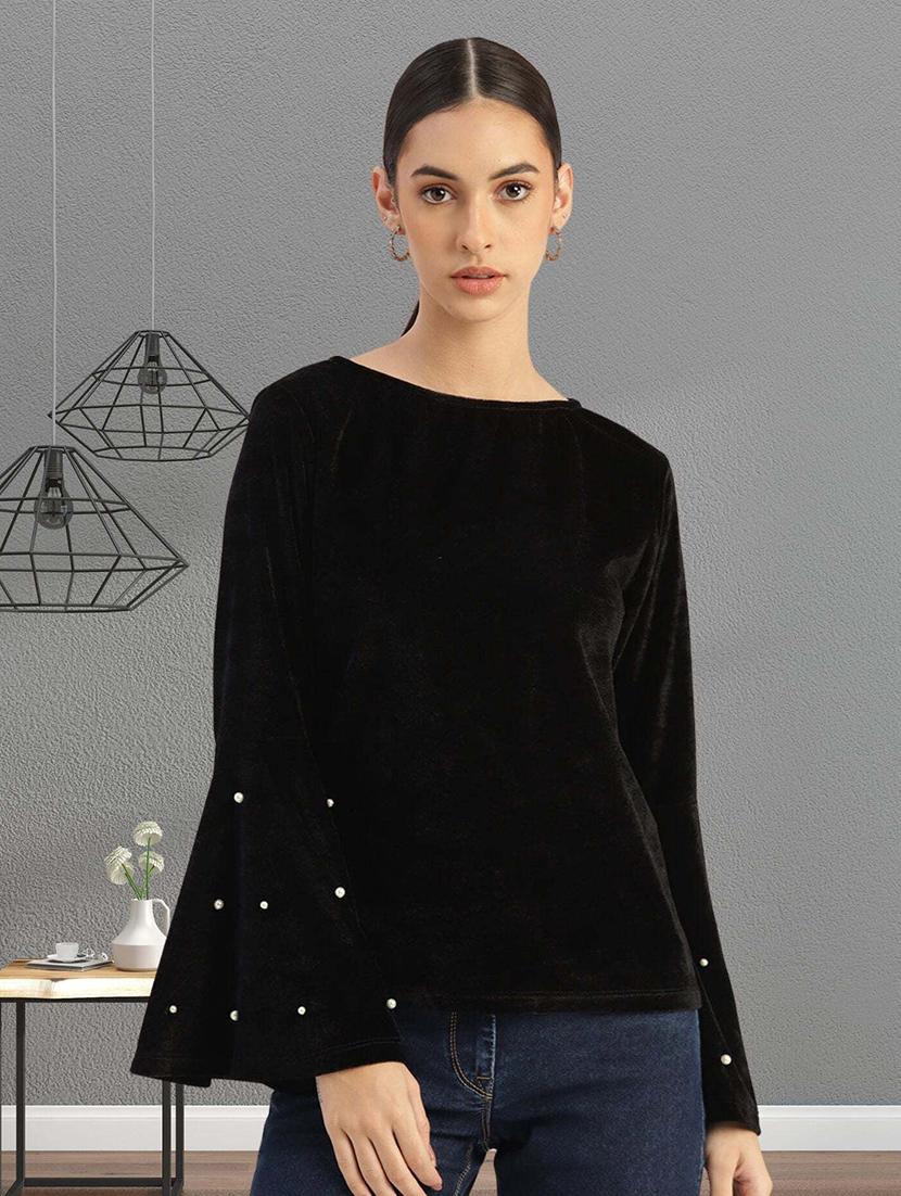 women black solid bell sleeve regular top - 22028476 -  Zoom Image - 0