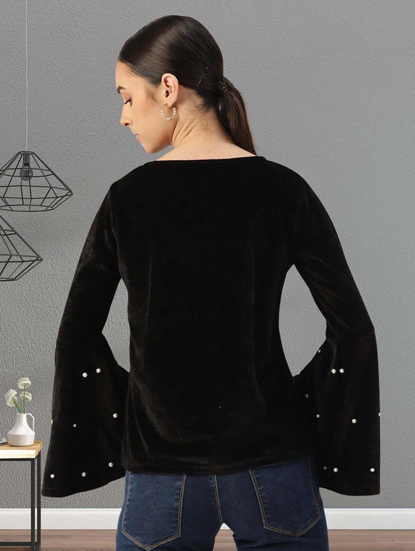 women black solid bell sleeve regular top - 22028476 - Standard Image - 2