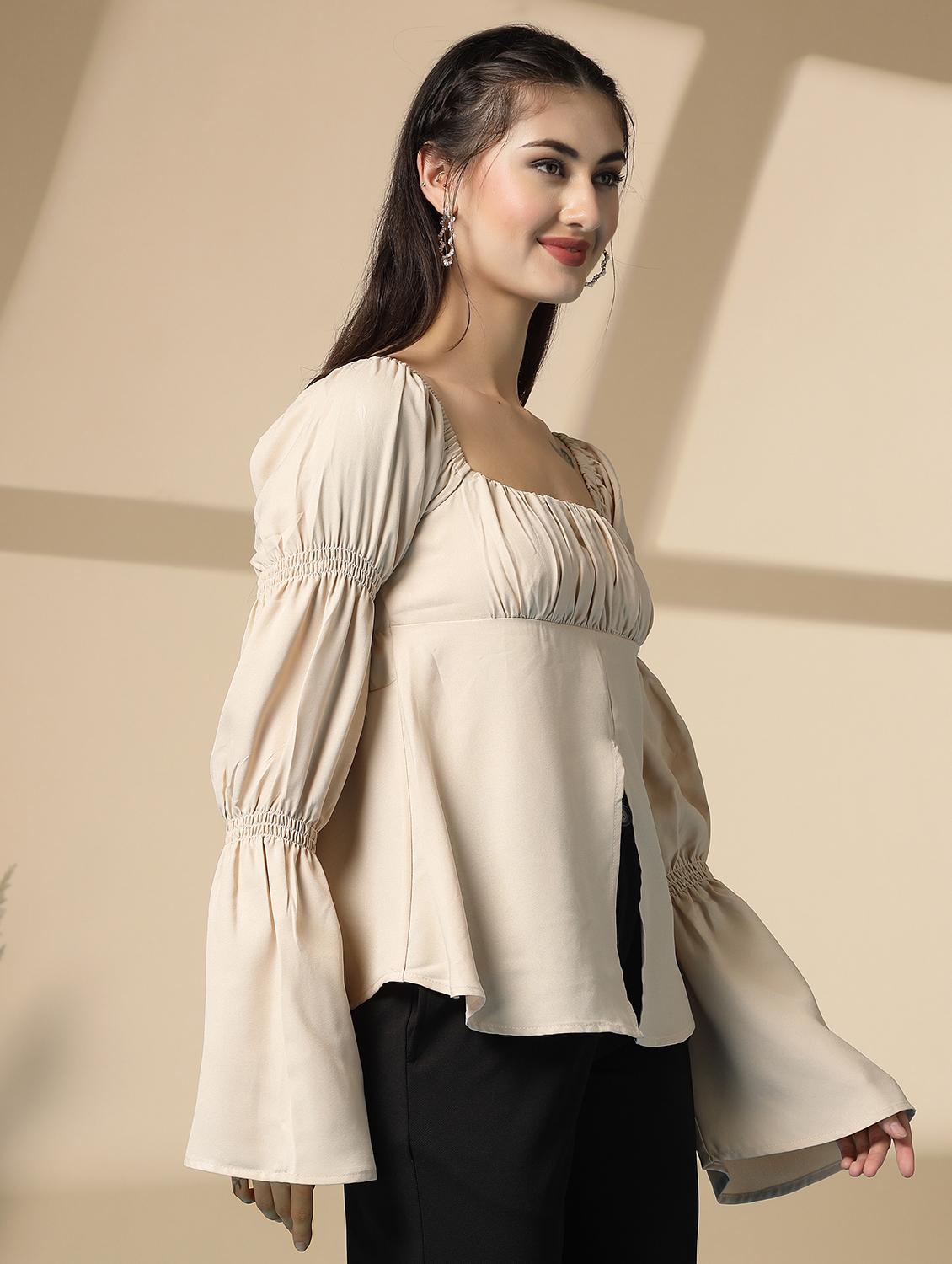 women solid bell sleeve a-line top - 22028480 - Standard Image - 2