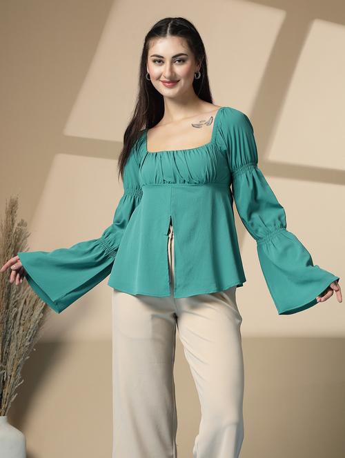 women solid bell sleeve a-line top - 22028481 - Standard Image - 0