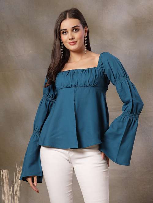 women solid bell sleeve a-line top - 22028482 -  Standard Image - 0