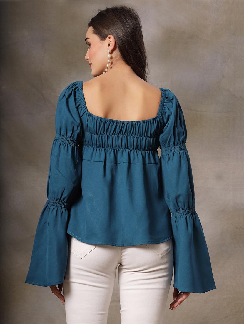women solid bell sleeve a-line top - 22028482 - Standard Image - 2